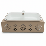 Red Home Large White Rectangular Ceramic Serving Tray with Taupe Metal Stand and Glass Lid for Family Meals and Events (15 inch) - Al Kabayel Discount CentreRed Home Large White Rectangular Ceramic Serving Tray with Taupe Metal Stand and Glass Lid for Family Meals and Events (15 inch)Serving TraysRED HOMEAl Kabayel Discount Centre