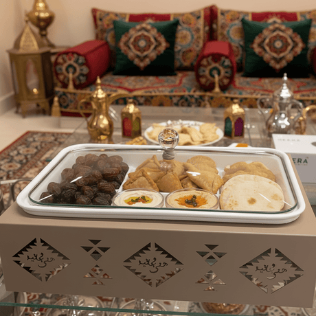Red Home Large White Rectangular Ceramic Serving Tray with Taupe Metal Stand and Glass Lid for Family Meals and Events (15 inch) - Al Kabayel Discount CentreRed Home Large White Rectangular Ceramic Serving Tray with Taupe Metal Stand and Glass Lid for Family Meals and Events (15 inch)Serving TraysRED HOMEAl Kabayel Discount Centre