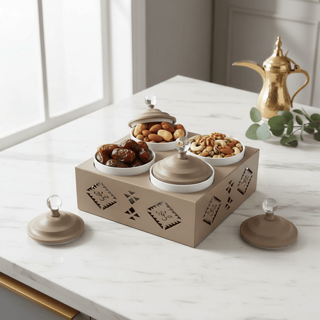 Red Home Luxury 4 - Piece White Ceramic Cup Set with Sturdy Taupe Metal Holder and Fitted Lids for Modern Kitchen Storage (11.5 × 27 × 27 cm) - Al Kabayel Discount CentreRed Home Luxury 4 - Piece White Ceramic Cup Set with Sturdy Taupe Metal Holder and Fitted Lids for Modern Kitchen Storage (11.5 × 27 × 27 cm)Jars & Food SaversRED HOMEAl Kabayel Discount Centre