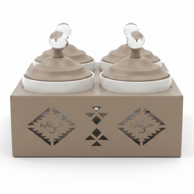 Red Home Luxury 4 - Piece White Ceramic Cup Set with Sturdy Taupe Metal Holder and Fitted Lids for Modern Kitchen Storage (11.5 × 27 × 27 cm) - Al Kabayel Discount CentreRed Home Luxury 4 - Piece White Ceramic Cup Set with Sturdy Taupe Metal Holder and Fitted Lids for Modern Kitchen Storage (11.5 × 27 × 27 cm)Jars & Food SaversRED HOMEAl Kabayel Discount Centre