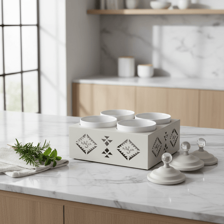 Red Home Modern 4 - Piece White Ceramic Cup Collection with Off - White Metal Holder and Matching Lids for Kitchen Display (11.5 × 27 × 27 cm) - Al Kabayel Discount CentreRed Home Modern 4 - Piece White Ceramic Cup Collection with Off - White Metal Holder and Matching Lids for Kitchen Display (11.5 × 27 × 27 cm)Jars & Food SaversRED HOMEAl Kabayel Discount Centre