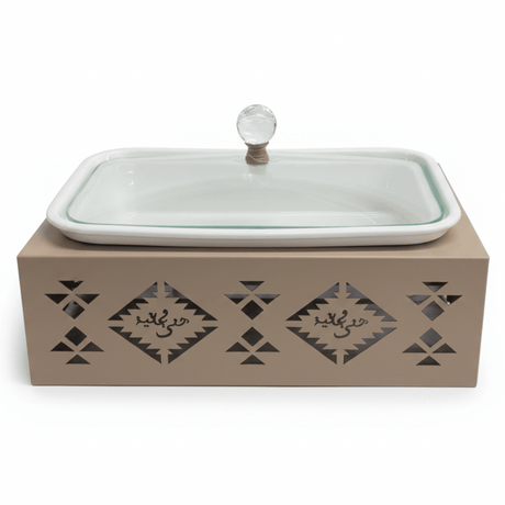 Red Home Modern White Rectangular Ceramic Serving Serving Tray with Taupe Metal Stand and Glass Lid for Dining and Gatherings (12 inch) - Al Kabayel Discount CentreRed Home Modern White Rectangular Ceramic Serving Serving Tray with Taupe Metal Stand and Glass Lid for Dining and Gatherings (12 inch)Serving TraysRED HOMEAl Kabayel Discount Centre