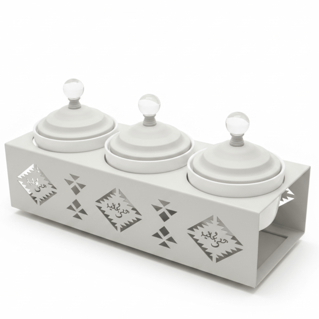 Red Home Premium 3 - Piece White Ceramic Cup Set with Off - White Metal Stand and Lids for Elegant Countertop Storage (11.5 × 40 × 14 cm) - Al Kabayel Discount CentreRed Home Premium 3 - Piece White Ceramic Cup Set with Off - White Metal Stand and Lids for Elegant Countertop Storage (11.5 × 40 × 14 cm)Jars & Food SaversRED HOMEAl Kabayel Discount Centre