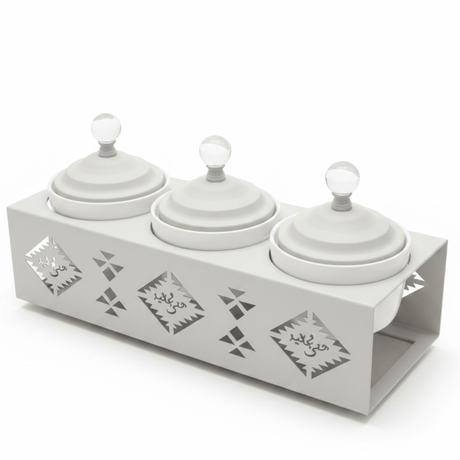 Red Home Premium 3 - Piece White Ceramic Cup Set with Off - White Metal Stand and Lids for Elegant Countertop Storage (11.5 × 40 × 14 cm) - Al Kabayel Discount CentreRed Home Premium 3 - Piece White Ceramic Cup Set with Off - White Metal Stand and Lids for Elegant Countertop Storage (11.5 × 40 × 14 cm)Jars & Food SaversRED HOMEAl Kabayel Discount Centre