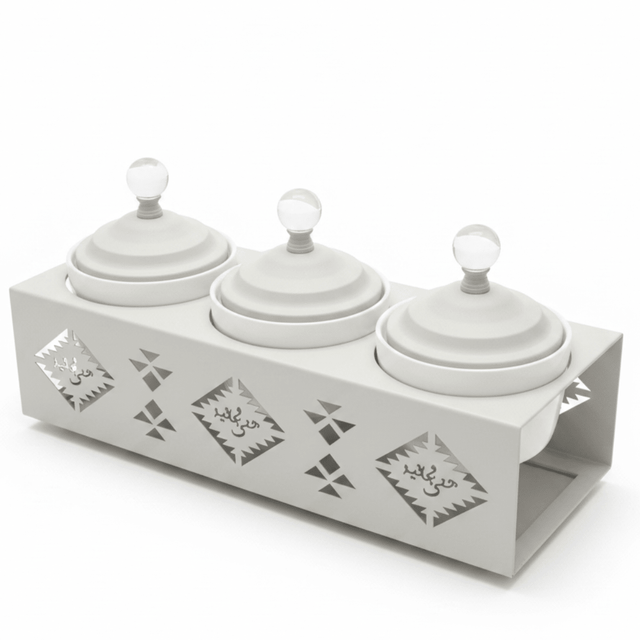 Red Home Premium 3 - Piece White Ceramic Cup Set with Off - White Metal Stand and Lids for Elegant Countertop Storage (11.5 × 40 × 14 cm) - Al Kabayel Discount CentreRed Home Premium 3 - Piece White Ceramic Cup Set with Off - White Metal Stand and Lids for Elegant Countertop Storage (11.5 × 40 × 14 cm)Jars & Food SaversRED HOMEAl Kabayel Discount Centre