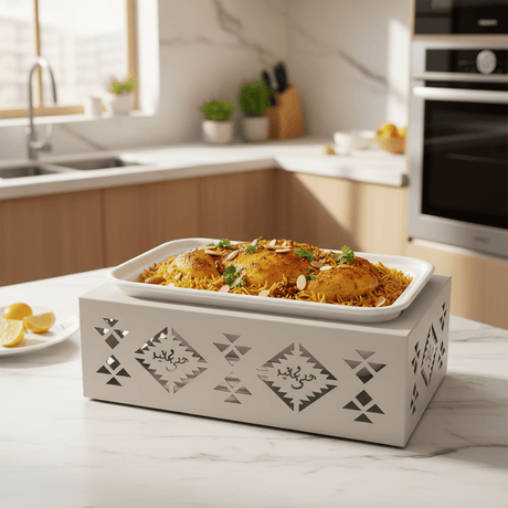 Red Home Premium White Ceramic Baking Serving Tray with Off - White Metal Stand and Glass Lid for Oven - to - Table Serving (12 inch) - Al Kabayel Discount CentreRed Home Premium White Ceramic Baking Serving Tray with Off - White Metal Stand and Glass Lid for Oven - to - Table Serving (12 inch)Serving TraysRED HOMEAl Kabayel Discount Centre