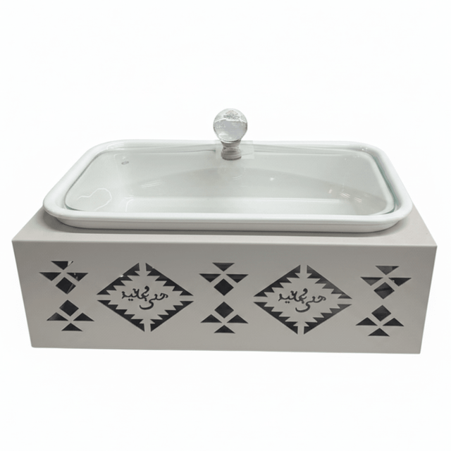 Red Home Premium White Ceramic Baking Serving Tray with Off - White Metal Stand and Glass Lid for Oven - to - Table Serving (12 inch) - Al Kabayel Discount CentreRed Home Premium White Ceramic Baking Serving Tray with Off - White Metal Stand and Glass Lid for Oven - to - Table Serving (12 inch)Serving TraysRED HOMEAl Kabayel Discount Centre