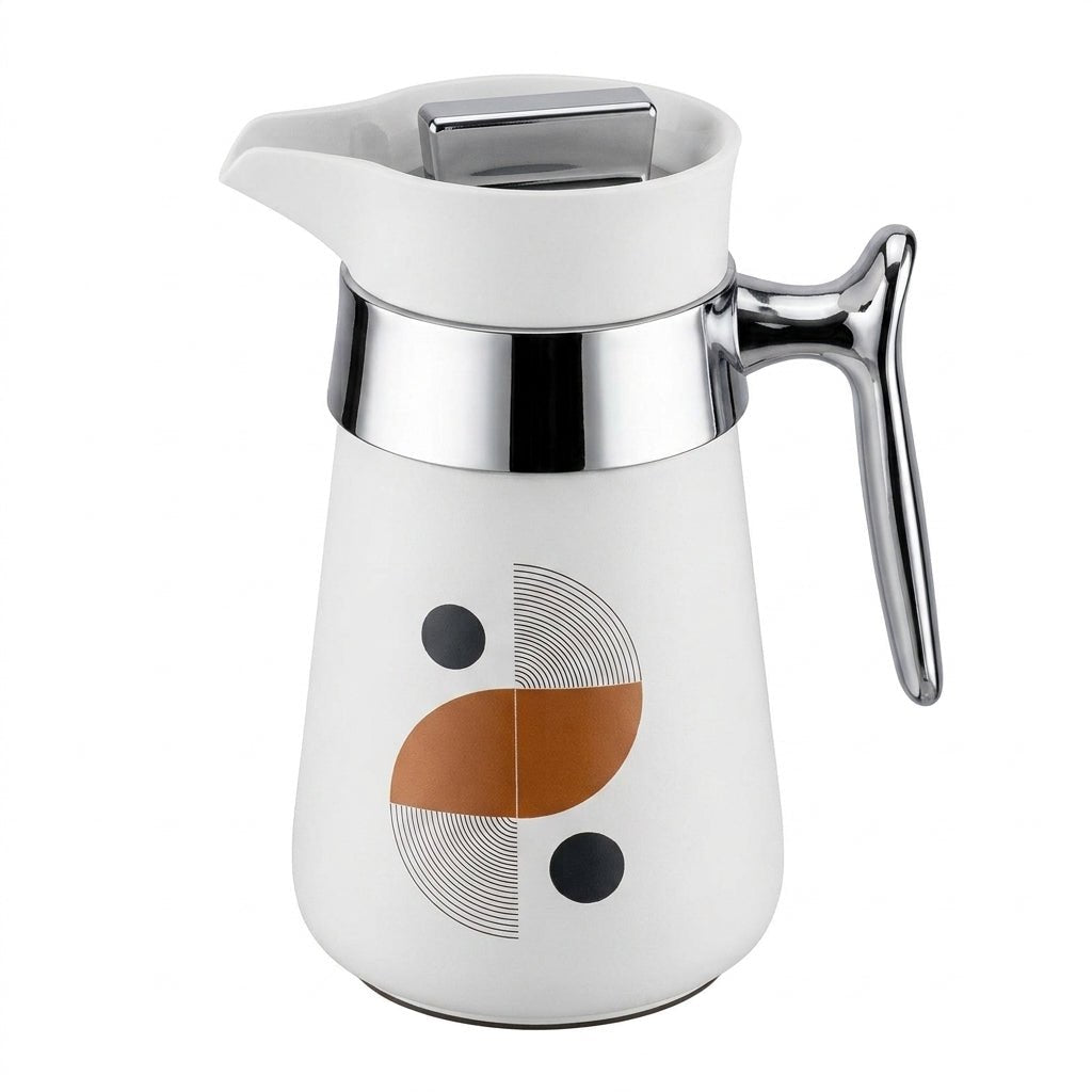 Regal Vacuum Flask 1 Ltr White & Chrome with Geometric Print - Al Kabayel Discount CentreRegal Vacuum Flask 1 Ltr White & Chrome with Geometric PrintTheromesREGALAl Kabayel Discount Centre