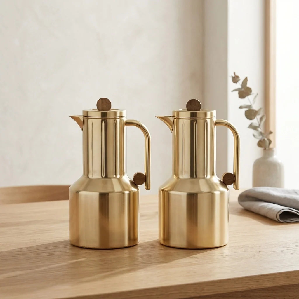 Regal Vacuum Flask 2 Pieces Set – 1L + 1L – Light Coffee with Wooden Finish / Champagne Gold with Wooden Finish / Jet Black with Grey Finish