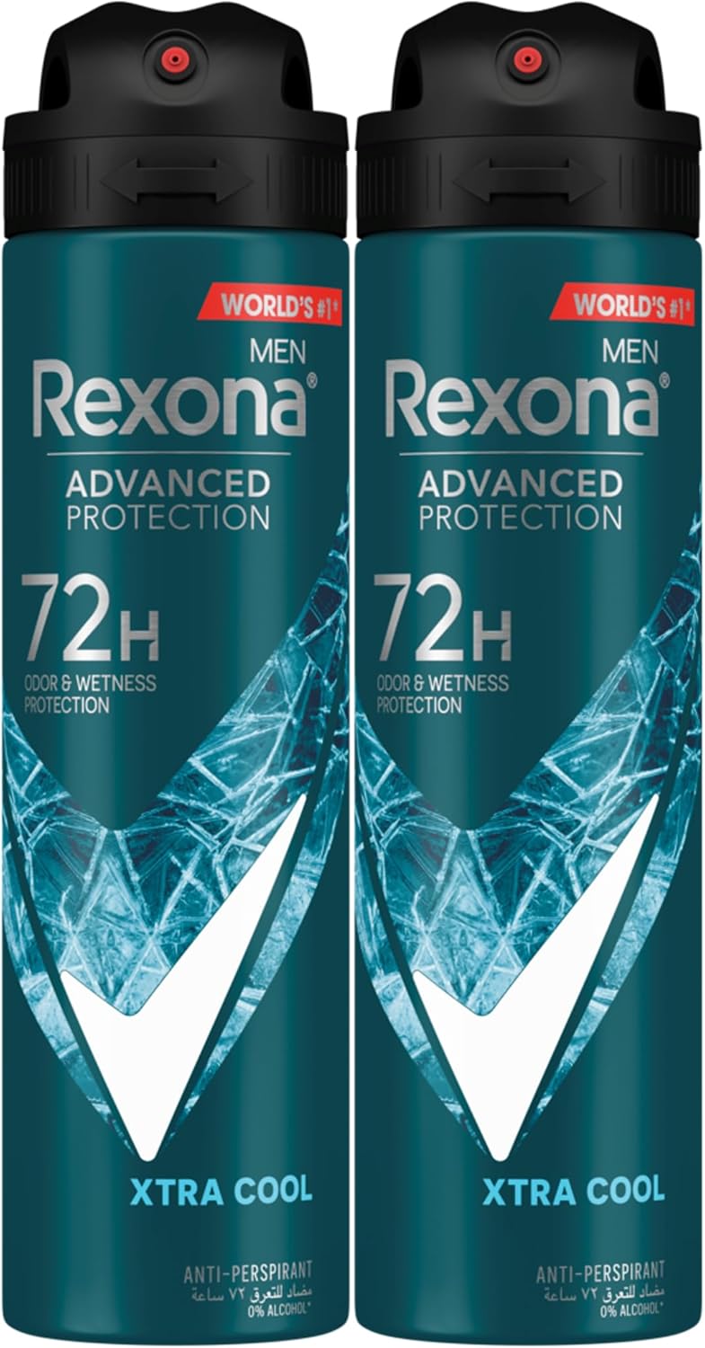 Rexona Men Antiperspirant Deodorant Spray, 72 hour sweat & odor protection, Xtra Cool, with MotionSense technology - 150ML (Pack of 2) - Al Kabayel Discount CentreRexona Men Antiperspirant Deodorant Spray, 72 hour sweat & odor protection, Xtra Cool, with MotionSense technology - 150ML (Pack of 2)Body Mists & SpraysREXONAAl Kabayel Discount Centre
