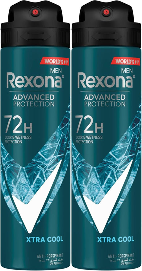 Rexona Men Antiperspirant Deodorant Spray, 72 hour sweat & odor protection, Xtra Cool, with MotionSense technology - 150ML (Pack of 2) - Al Kabayel Discount CentreRexona Men Antiperspirant Deodorant Spray, 72 hour sweat & odor protection, Xtra Cool, with MotionSense technology - 150ML (Pack of 2)Body Mists & SpraysREXONAAl Kabayel Discount Centre
