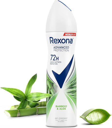 Rexona Women Antiperspirant Deodorant Spray, 72 Hour Sweat and odor protection Bamboo and Aloe, with MotionSense Technology - 150ML - Al Kabayel Discount CentreRexona Women Antiperspirant Deodorant Spray, 72 Hour Sweat and odor protection Bamboo and Aloe, with MotionSense Technology - 150MLBody Mists & SpraysREXONAAl Kabayel Discount Centre