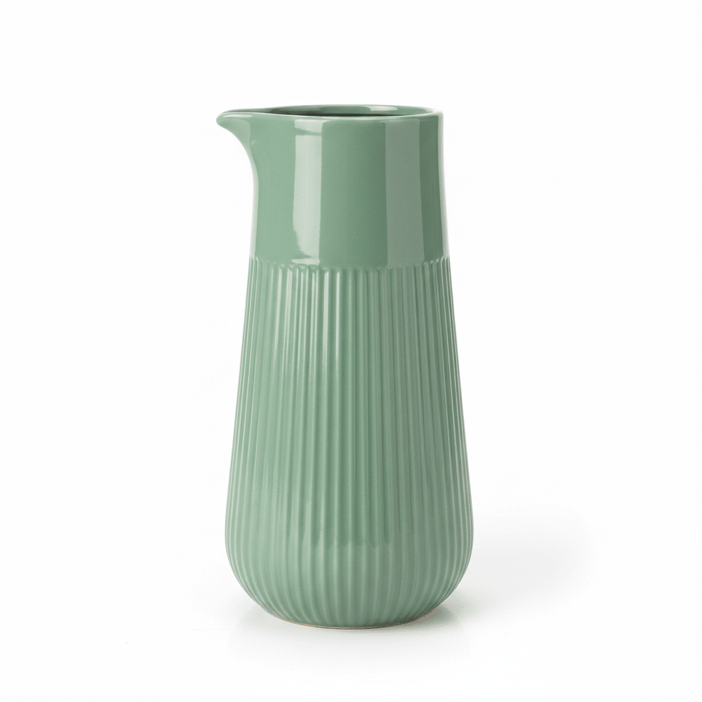 Ribbed Ceramic Pitcher Vase - 25×9 cm - Rose / Sage Green / Beige - Al Kabayel Discount CentreRibbed Ceramic Pitcher Vase - 25×9 cm - Rose / Sage Green / BeigeFlower VaseAKDCAl Kabayel Discount Centre