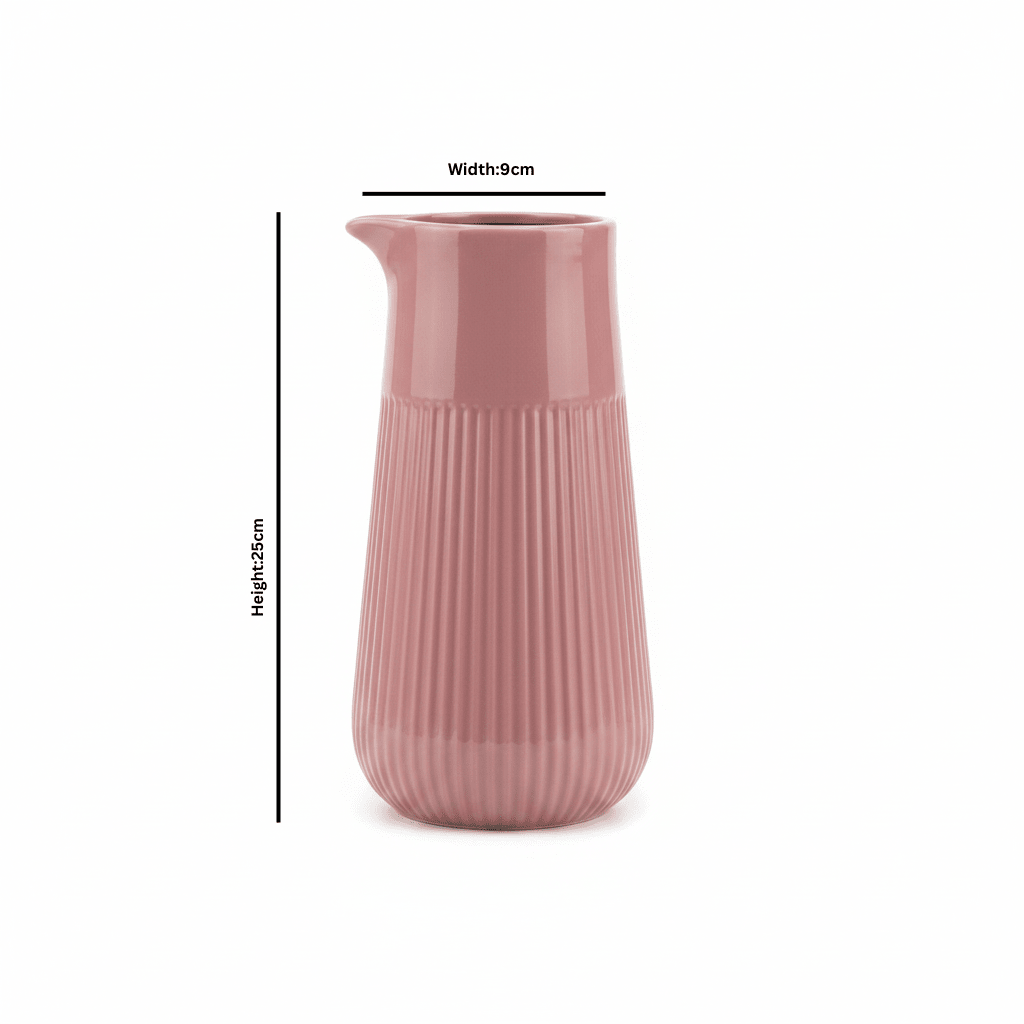Ribbed Ceramic Pitcher Vase - 25×9 cm - Rose / Sage Green / Beige - Al Kabayel Discount CentreRibbed Ceramic Pitcher Vase - 25×9 cm - Rose / Sage Green / BeigeFlower VaseAKDCAl Kabayel Discount Centre