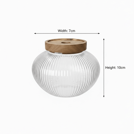 Ribbed Glass Jar with Wooden Lid - 10×7cm - Al Kabayel Discount CentreRibbed Glass Jar with Wooden Lid - 10×7cmJars & Food SaversAKDCAl Kabayel Discount Centre