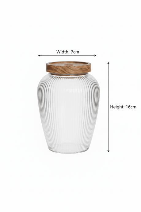 Ribbed Glass Jar with Wooden Lid – 16x7 cm - Al Kabayel Discount CentreRibbed Glass Jar with Wooden Lid – 16x7 cmJars & Food SaversAKDCAl Kabayel Discount Centre