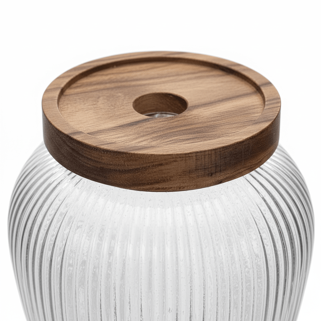 Ribbed Glass Jar with Wooden Lid – 16x7 cm - Al Kabayel Discount CentreRibbed Glass Jar with Wooden Lid – 16x7 cmJars & Food SaversAKDCAl Kabayel Discount Centre