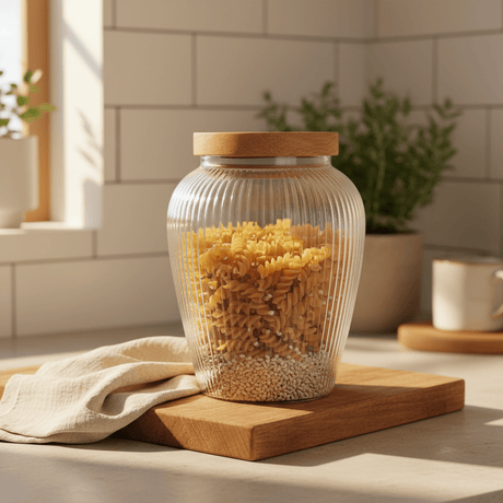 Ribbed Glass Jar with Wooden Lid – 16x7 cm - Al Kabayel Discount CentreRibbed Glass Jar with Wooden Lid – 16x7 cmJars & Food SaversAKDCAl Kabayel Discount Centre