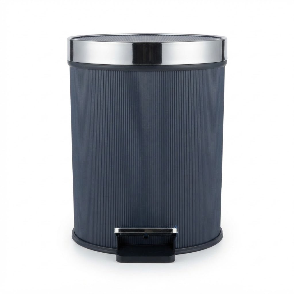Ribbed Pedal Dustbin with Chrome Lid – 30×25 cm - Navy Blue / Black - Al Kabayel Discount CentreRibbed Pedal Dustbin with Chrome Lid – 30×25 cm - Navy Blue / BlackOrganizers & AccessoriesAKDCAl Kabayel Discount Centre