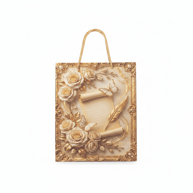 Rose & Butterfly Design Gold Baroque Paper Gift Bag - 30×25cm - Al Kabayel Discount CentreRose & Butterfly Design Gold Baroque Paper Gift Bag - 30×25cmPacking & Wrapping SuppliesAKDCAl Kabayel Discount Centre