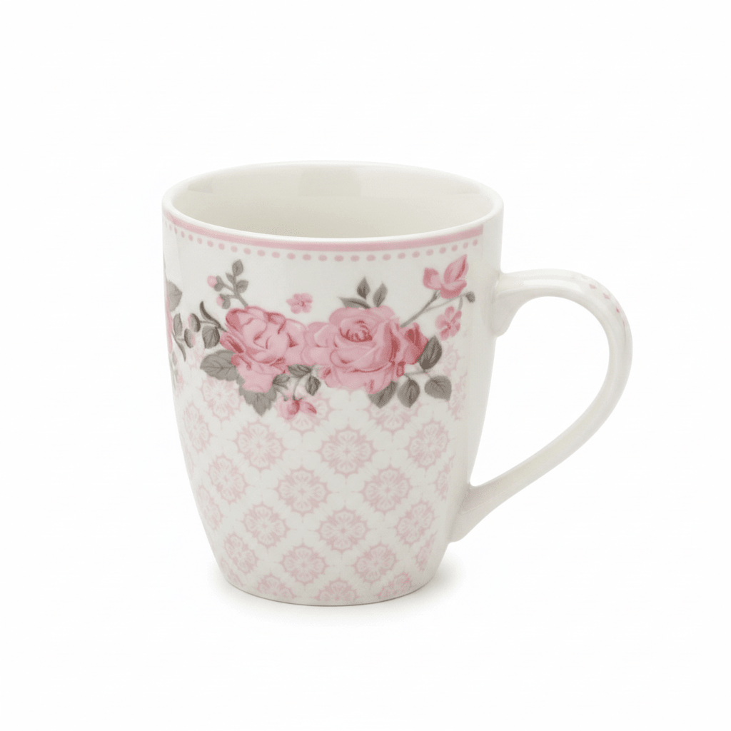 Rose Garden Ceramic Mug — 300ml | White & Pink Floral Drinkware - Al Kabayel Discount CentreRose Garden Ceramic Mug — 300ml | White & Pink Floral DrinkwareMugsAKDCAl Kabayel Discount Centre