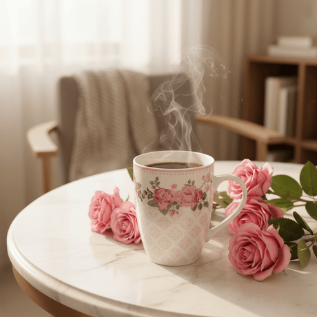Rose Garden Ceramic Mug — 300ml | White & Pink Floral Drinkware - Al Kabayel Discount CentreRose Garden Ceramic Mug — 300ml | White & Pink Floral DrinkwareMugsAKDCAl Kabayel Discount Centre