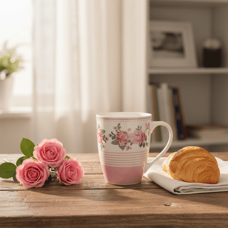 Rose Garden Ceramic Mug — 300ml | White & Pink Floral Drinkware - Al Kabayel Discount CentreRose Garden Ceramic Mug — 300ml | White & Pink Floral DrinkwareMugsAKDCAl Kabayel Discount Centre