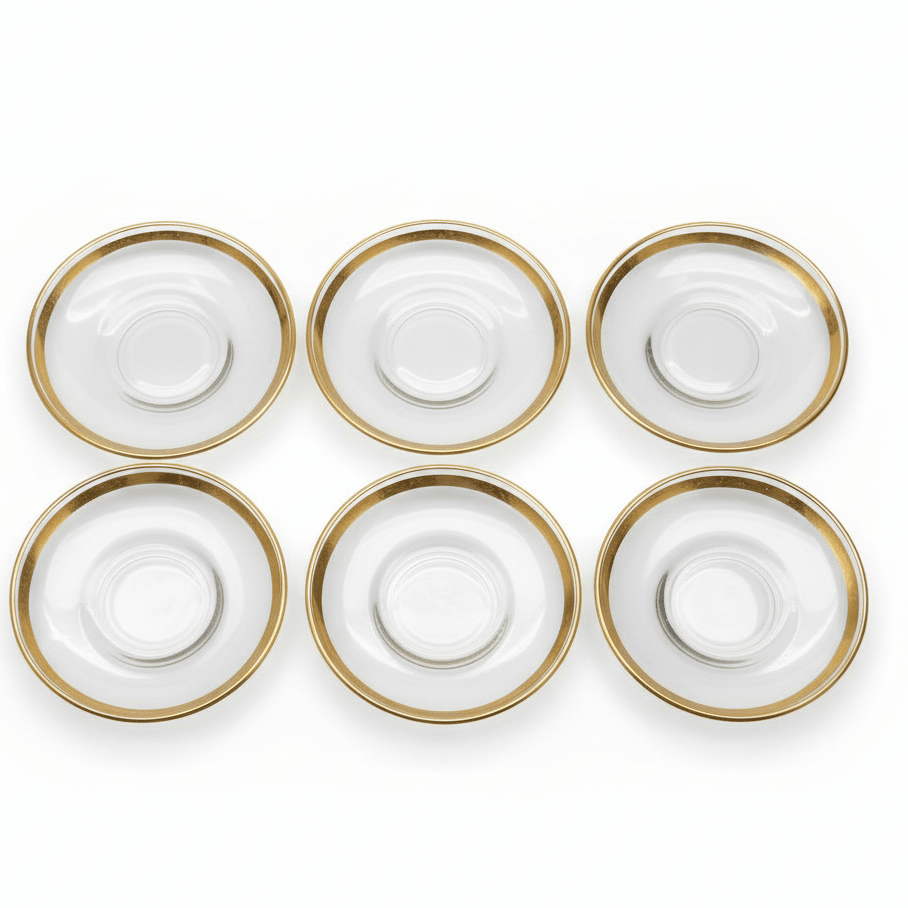 Rosella Gold Rim Decorative Saucers for Tea & Coffee Cups – Elegant Serving Set of 6 - Al Kabayel Discount CentreRosella Gold Rim Decorative Saucers for Tea & Coffee Cups – Elegant Serving Set of 6TumblersROSELLAAl Kabayel Discount Centre