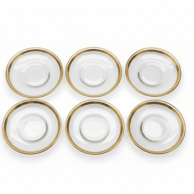 Rosella Gold Rim Decorative Saucers for Tea & Coffee Cups – Elegant Serving Set of 6 - Al Kabayel Discount CentreRosella Gold Rim Decorative Saucers for Tea & Coffee Cups – Elegant Serving Set of 6TumblersROSELLAAl Kabayel Discount Centre