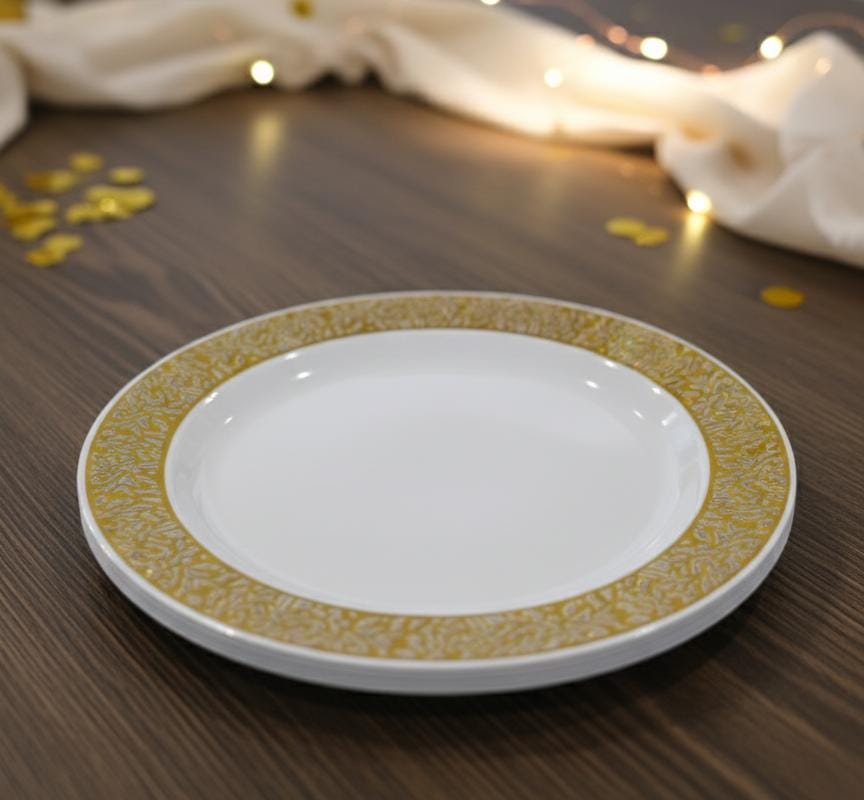 Rosymoment Premium 10" Heavyweight Disposable Plastic Plates – Golden Unique Border, 51g, Set of 10 Elegant Dinner Plates for Occasions - Al Kabayel Discount CentreRosymoment Premium 10" Heavyweight Disposable Plastic Plates – Golden Unique Border, 51g, Set of 10 Elegant Dinner Plates for OccasionsDisposablesROSYMOMENTAl Kabayel Discount Centre