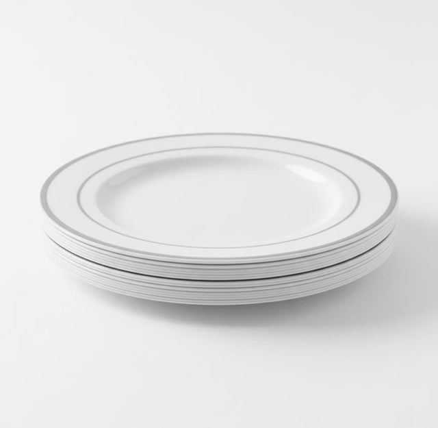 Rosymoment Premium 10" Heavyweight Disposable Plastic Plates – Silver Round Border, 48g, Set of 10 Large Durable Plates for Events - Al Kabayel Discount CentreRosymoment Premium 10" Heavyweight Disposable Plastic Plates – Silver Round Border, 48g, Set of 10 Large Durable Plates for EventsDisposablesROSYMOMENTAl Kabayel Discount Centre
