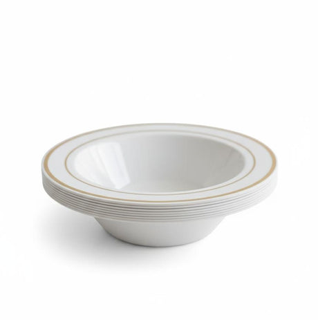 Rosymoment Premium 4" Heavyweight Disposable Plastic Bowls – Stylish Gold Round Border, 32g, Set of 10 Elegant Small Bowls for Events - Al Kabayel Discount CentreRosymoment Premium 4" Heavyweight Disposable Plastic Bowls – Stylish Gold Round Border, 32g, Set of 10 Elegant Small Bowls for EventsDisposablesROSYMOMENTAl Kabayel Discount Centre
