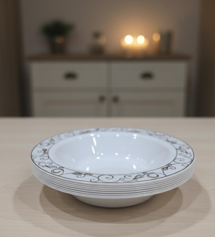 Rosymoment Premium 7.5" Heavyweight Disposable Plastic Bowls – Elegant Gold Unique Border Finish, 32g, Set of 10 Stylish Party Bowls - Al Kabayel Discount CentreRosymoment Premium 7.5" Heavyweight Disposable Plastic Bowls – Elegant Gold Unique Border Finish, 32g, Set of 10 Stylish Party BowlsDisposablesROSYMOMENTAl Kabayel Discount Centre