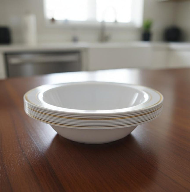 Rosymoment Premium 7.5" Heavyweight Disposable Plastic Bowls – Shiny Gold Round Border, 32g, Set of 10 High - Quality Serving Bowls - Al Kabayel Discount CentreRosymoment Premium 7.5" Heavyweight Disposable Plastic Bowls – Shiny Gold Round Border, 32g, Set of 10 High - Quality Serving BowlsDisposablesROSYMOMENTAl Kabayel Discount Centre