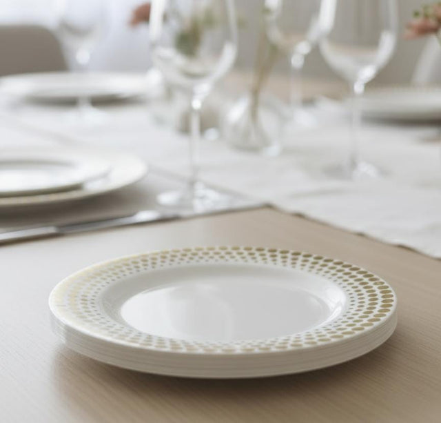 Rosymoment Premium 9" Heavyweight Disposable Plastic Plates – Golden Small Round Border, 35g, Set of 10 Elegant Tableware Plates - Al Kabayel Discount CentreRosymoment Premium 9" Heavyweight Disposable Plastic Plates – Golden Small Round Border, 35g, Set of 10 Elegant Tableware PlatesDisposablesROSYMOMENTAl Kabayel Discount Centre