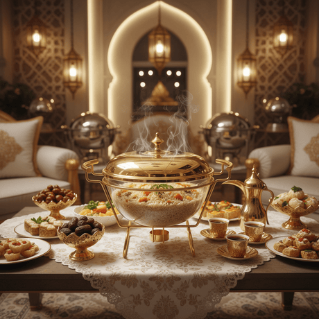 Round Glass Chafing Dish Warmer with Gold - Plated Stand and Lid – Premium Serving Solution (27×20 cm) - Al Kabayel Discount CentreRound Glass Chafing Dish Warmer with Gold - Plated Stand and Lid – Premium Serving Solution (27×20 cm)WarmersAKDCAl Kabayel Discount Centre