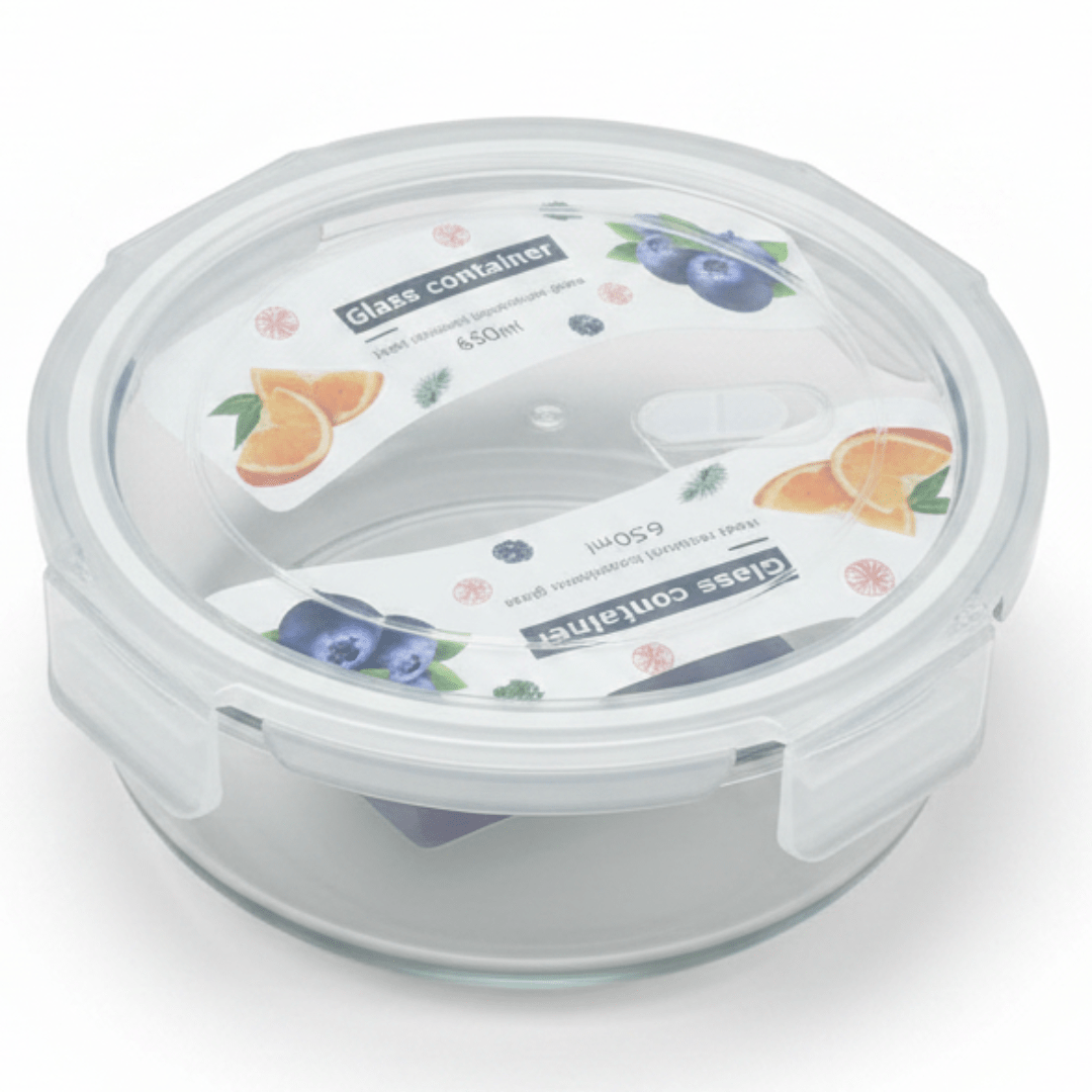 Round Glass Food Storage Container with Airtight Leakproof Plastic Lid – Durable Heat - Resistant Glass – 650 ml Capacity - Al Kabayel Discount CentreRound Glass Food Storage Container with Airtight Leakproof Plastic Lid – Durable Heat - Resistant Glass – 650 ml CapacityFood ContainersAKDCAl Kabayel Discount Centre