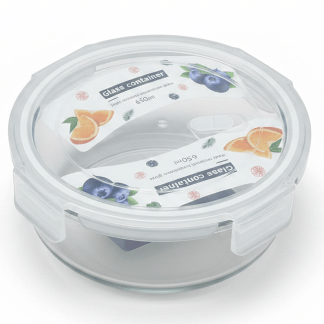 Round Glass Food Storage Container with Airtight Leakproof Plastic Lid – Durable Heat - Resistant Glass – 650 ml Capacity - Al Kabayel Discount CentreRound Glass Food Storage Container with Airtight Leakproof Plastic Lid – Durable Heat - Resistant Glass – 650 ml CapacityFood ContainersAKDCAl Kabayel Discount Centre