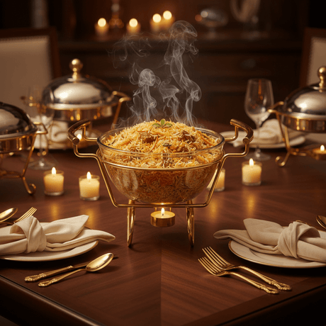 Round Glass Food Warmer with Polished Gold Stand and Heat - Resistant Lid – Elegant Buffet Server (21×16 cm) - Al Kabayel Discount CentreRound Glass Food Warmer with Polished Gold Stand and Heat - Resistant Lid – Elegant Buffet Server (21×16 cm)WarmersAKDCAl Kabayel Discount Centre