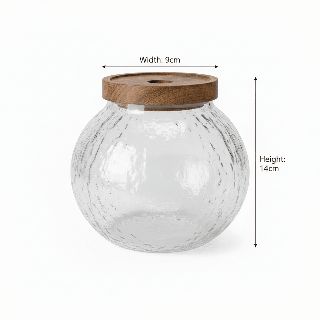 Round Textured Glass Jar with Wooden Lid - 14×9cm - Al Kabayel Discount CentreRound Textured Glass Jar with Wooden Lid - 14×9cmJars & Food SaversAKDCAl Kabayel Discount Centre