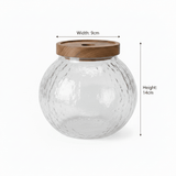 Round Textured Glass Jar with Wooden Lid - 14×9cm - Al Kabayel Discount CentreRound Textured Glass Jar with Wooden Lid - 14×9cmJars & Food SaversAKDCAl Kabayel Discount Centre