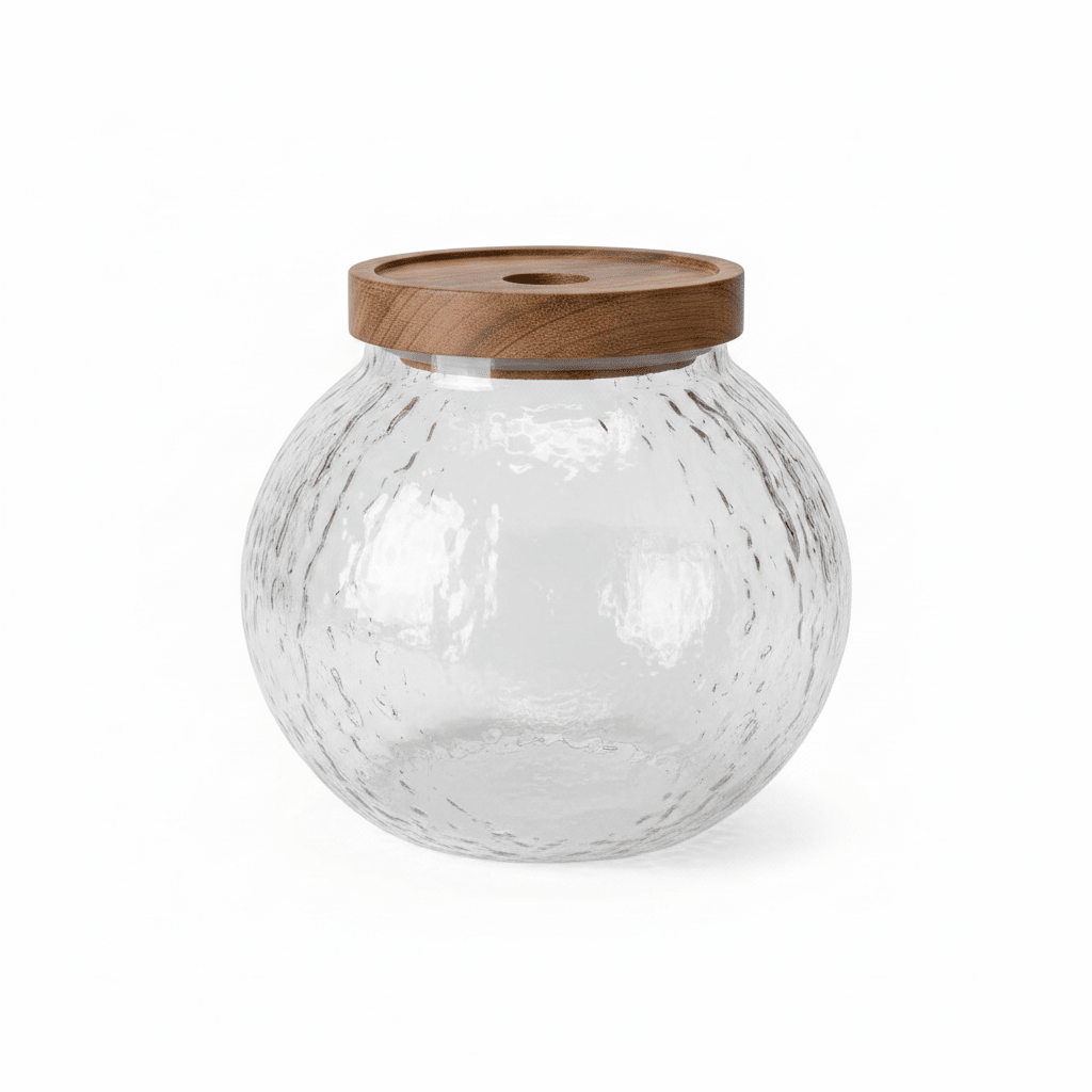 Round Textured Glass Jar with Wooden Lid - 14×9cm - Al Kabayel Discount CentreRound Textured Glass Jar with Wooden Lid - 14×9cmJars & Food SaversAKDCAl Kabayel Discount Centre