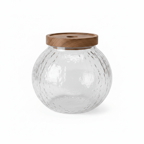 Round Textured Glass Jar with Wooden Lid - 14×9cm - Al Kabayel Discount CentreRound Textured Glass Jar with Wooden Lid - 14×9cmJars & Food SaversAKDCAl Kabayel Discount Centre