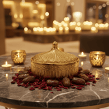 Royal Ceramic Candy Bowl with Lid | Embossed Geometric Design | 18×6 cm | Gold & White,Silver & White | - Al Kabayel Discount CentreRoyal Ceramic Candy Bowl with Lid | Embossed Geometric Design | 18×6 cm | Gold & White,Silver & White |Jars & Food SaversAKDCAl Kabayel Discount Centre