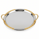 Royal Gold - Rimmed Silver Serving Tray with Braided Gold Handles | 35cm | Premium Hospitality Tableware - Al Kabayel Discount CentreRoyal Gold - Rimmed Silver Serving Tray with Braided Gold Handles | 35cm | Premium Hospitality TablewareServing TraysAKDCAl Kabayel Discount Centre