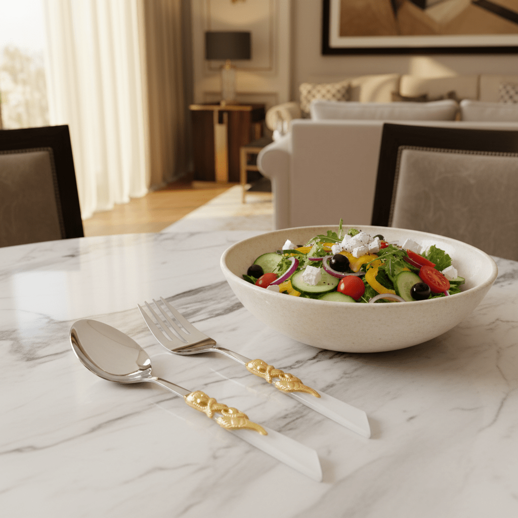 Royal Victoria Elegant Stainless Steel Silver Salad Serving Set (2 pcs) – Classic Stylish Kitchen Utensils 28×30 cm - Al Kabayel Discount CentreRoyal Victoria Elegant Stainless Steel Silver Salad Serving Set (2 pcs) – Classic Stylish Kitchen Utensils 28×30 cmSpatulas And SpoonsROYAL VICTORIAAl Kabayel Discount Centre