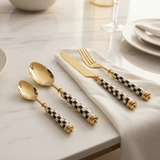 Royal Victoria Gold Cutlery Set with Black & White Handles (24 Pieces) for Luxury Dining Presentation - Al Kabayel Discount CentreRoyal Victoria Gold Cutlery Set with Black & White Handles (24 Pieces) for Luxury Dining PresentationSpatulas And SpoonsROYAL VICTORIAAl Kabayel Discount Centre