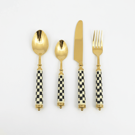 Royal Victoria Gold Cutlery Set with Black & White Handles (24 Pieces) for Luxury Dining Presentation - Al Kabayel Discount CentreRoyal Victoria Gold Cutlery Set with Black & White Handles (24 Pieces) for Luxury Dining PresentationSpatulas And SpoonsROYAL VICTORIAAl Kabayel Discount Centre