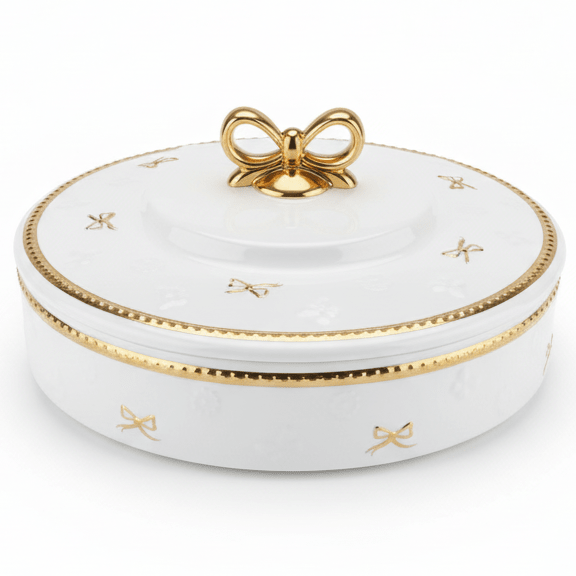 Royal Victoria Luxe White & Gold Ceramic Candy Box with Lid Decorative Storage Container 25×6cm - Al Kabayel Discount CentreRoyal Victoria Luxe White & Gold Ceramic Candy Box with Lid Decorative Storage Container 25×6cmJars & Food SaversROYAL VICTORIAAl Kabayel Discount Centre