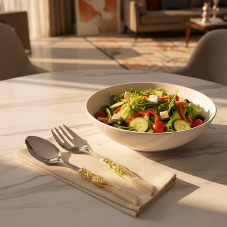 Royal Victoria Stainless Steel Silver Salad Servers with Elegant Gold Accent Handles (2 pcs) – Premium Dining Set 28×30 cm - Al Kabayel Discount CentreRoyal Victoria Stainless Steel Silver Salad Servers with Elegant Gold Accent Handles (2 pcs) – Premium Dining Set 28×30 cmSpatulas And SpoonsROYAL VICTORIAAl Kabayel Discount Centre